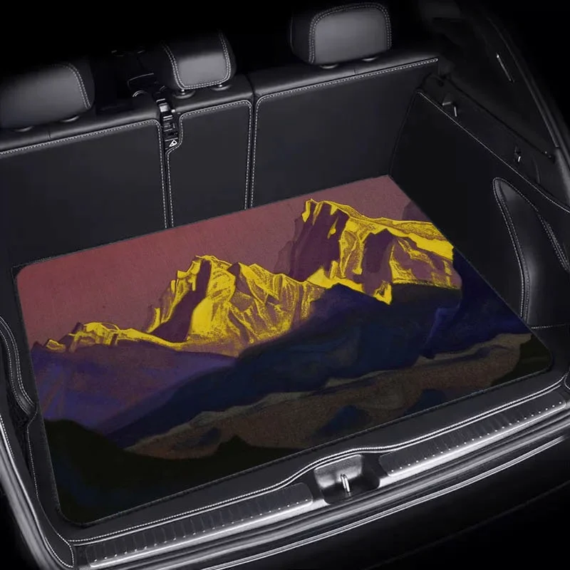 1pc Car Trunk Mat, Measuring 75X100, Made From Durable Material, Featuring A Stylish Mountain Dawn Design, Suitable For Most Veh