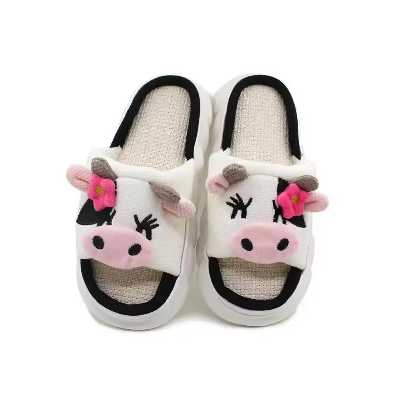 Casual Platform Slippers Women Home Cute Cartoon Cow Designer Shoes Girls Fashion Popular Elegant Indoor Slipper Flats Open Toe