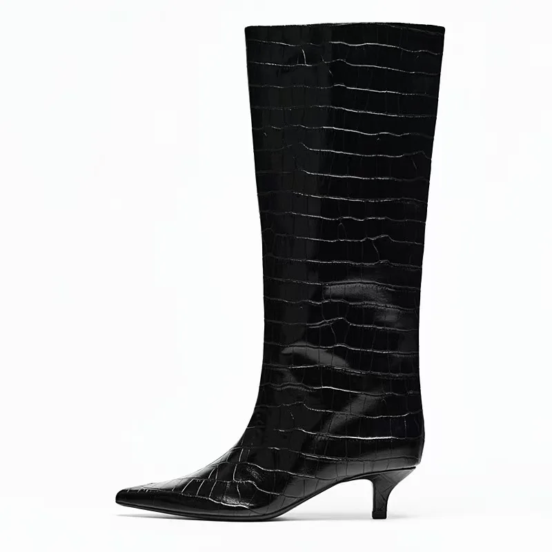New Autumn Winter Animal Print Cowboy Boots British Style Kitten Heel Riding Boots Pointed Toe Over-The-Knee Boots For Women