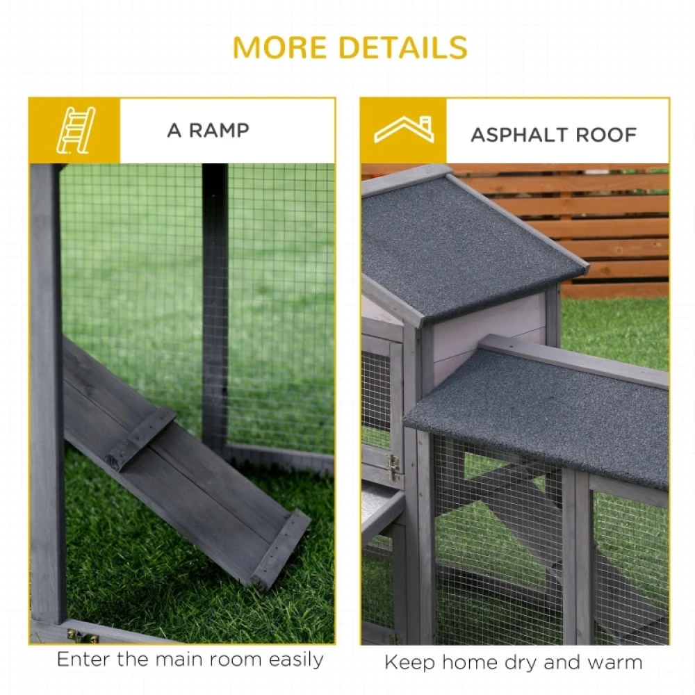 PINGGO Wooden Rabbit Hutch Outdoor, Double Tier with Water-Resistant Roof, Ramp 147 X 54 X 84 cm, Grey