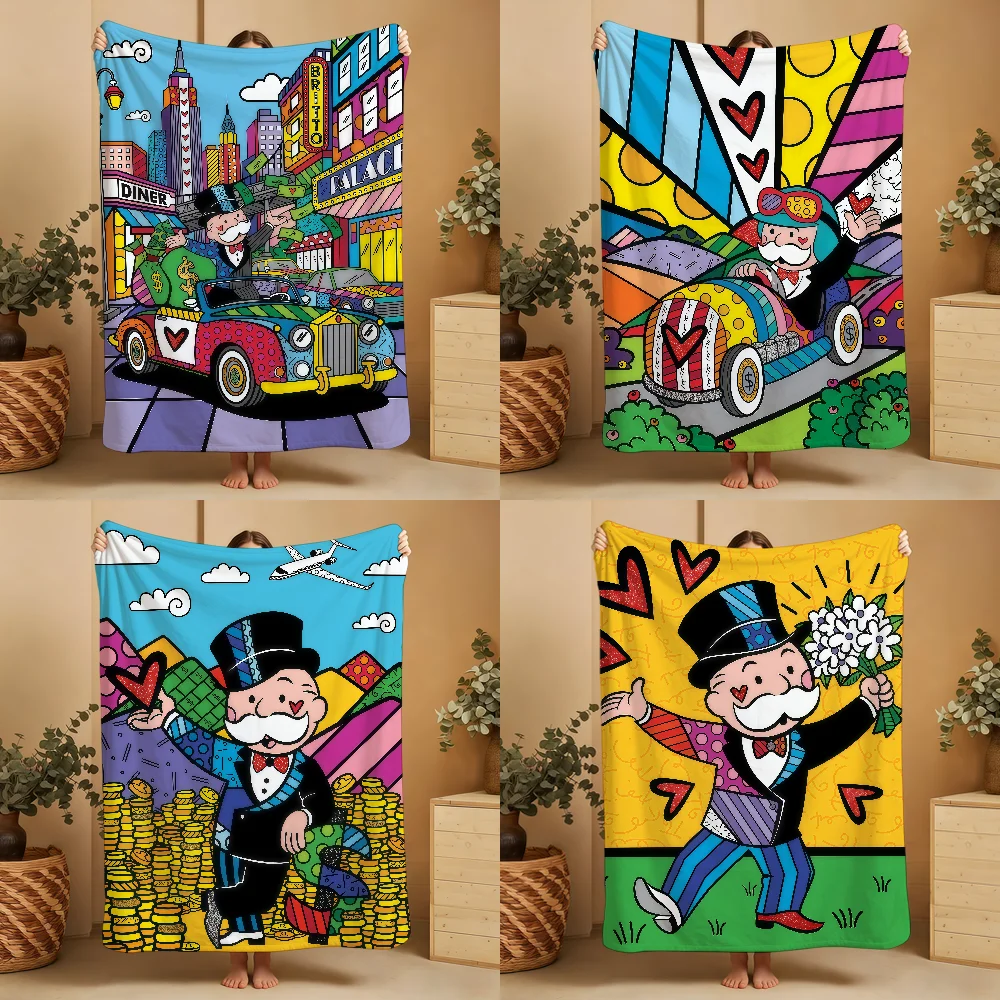 Manta Decorativa de Pelúcia Super Confortável com Estampa Fashion R-Romero B-Britto Monopoly para Sala de Estar, Sofá, Presentes de Aniversário Infantis