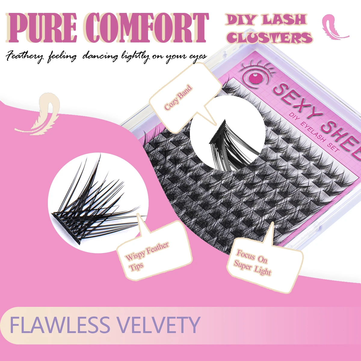 DIY Lash Extension Kit 168pcs Lash Clusters Kit with Mascara Brush Bond and Seal Lash Glue Remover Lash Tweezers