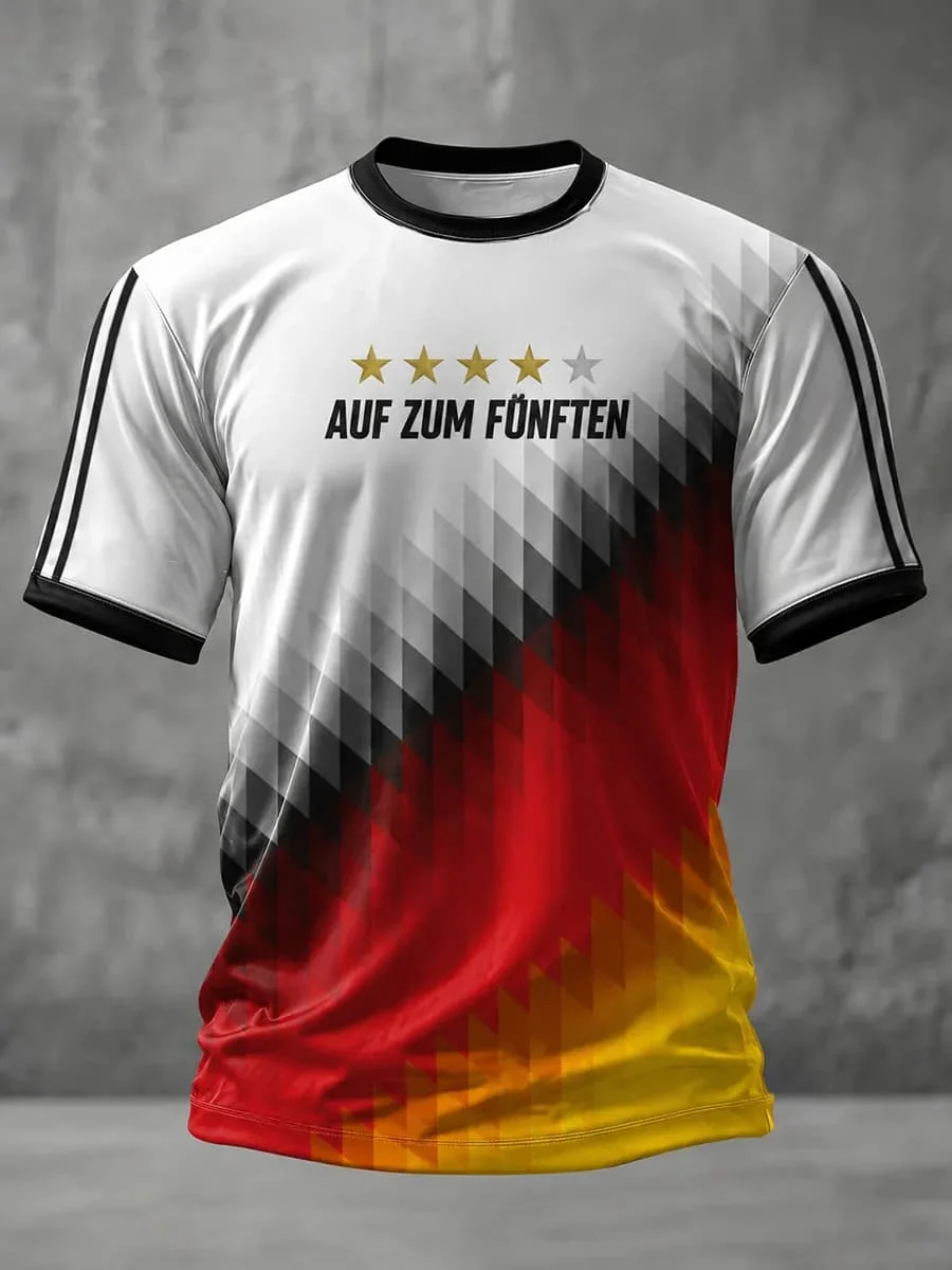 New Germany  Team Football Jersey Men's Crew Neck Sportswear with Gradient Flag & Stars Print Casual Tops Summer T Shirt - view 2