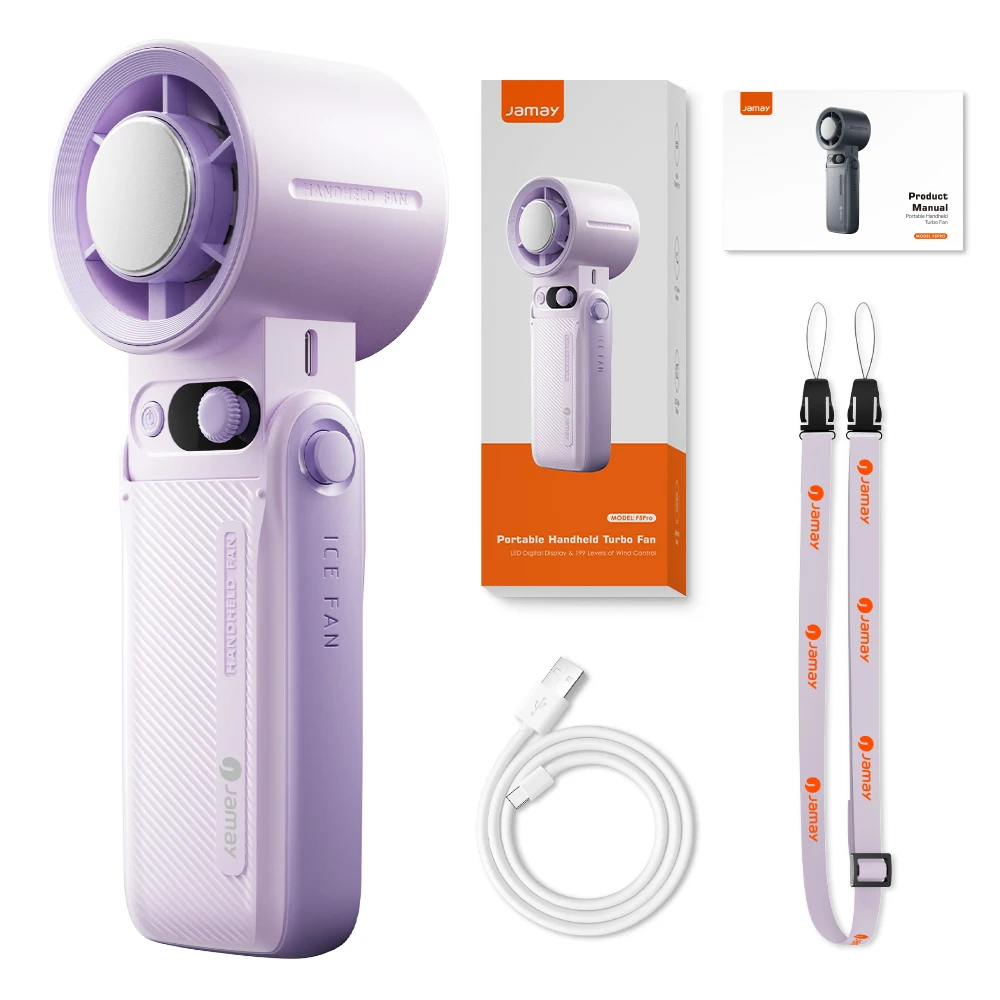 Tragbarer Hand-Turbolüfter 3-in-1 199Gear Starke Windgeschwindigkeit LED-Digitalanzeige 135 ° Faltbarer Outdoor-Handventilator 8000mAh F5PRO