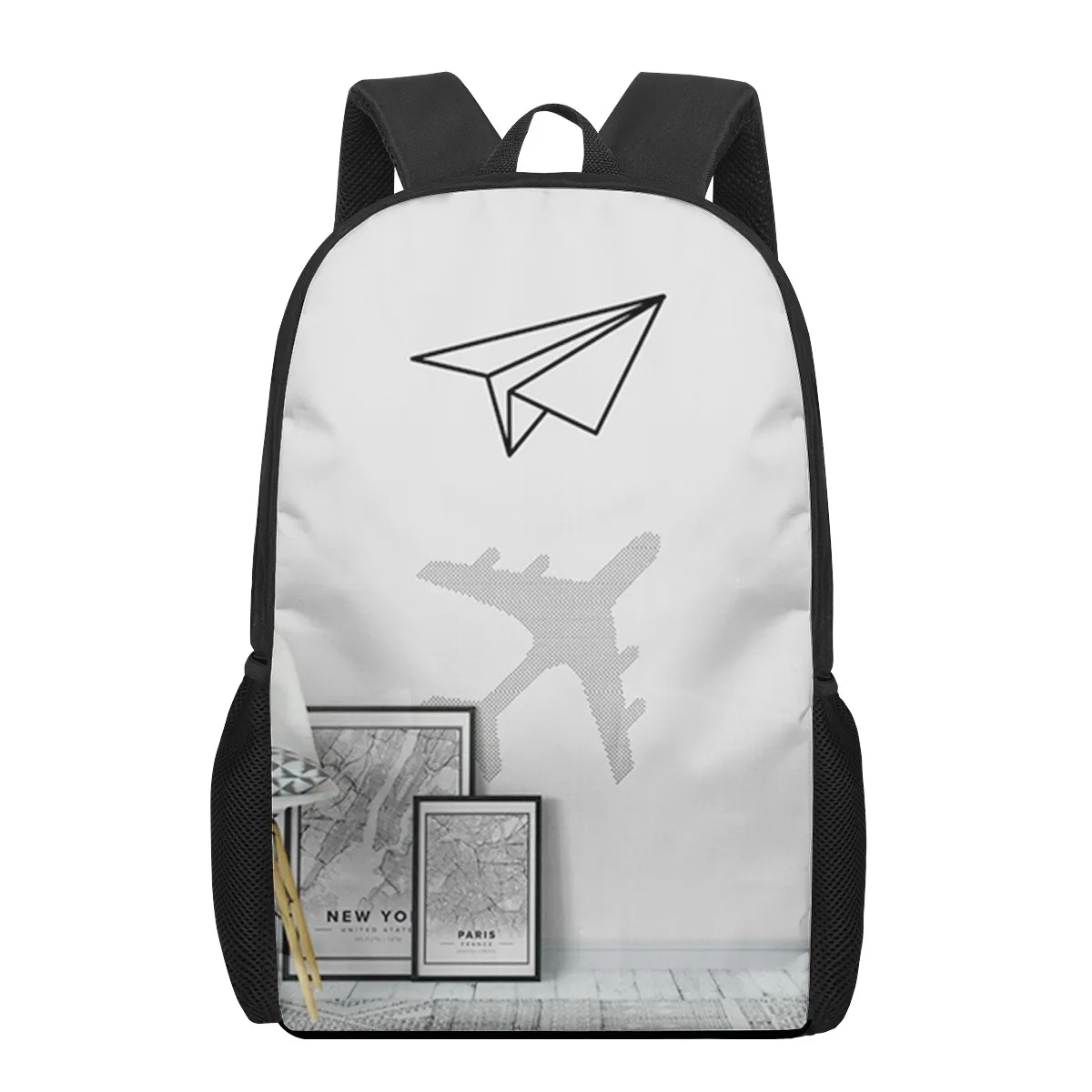 Sac d'école d'impression d'avion en papier pour garçons et filles, sac à dos d'école primaire, sacs à dos décontractés pour jeunes enfants, 16 po