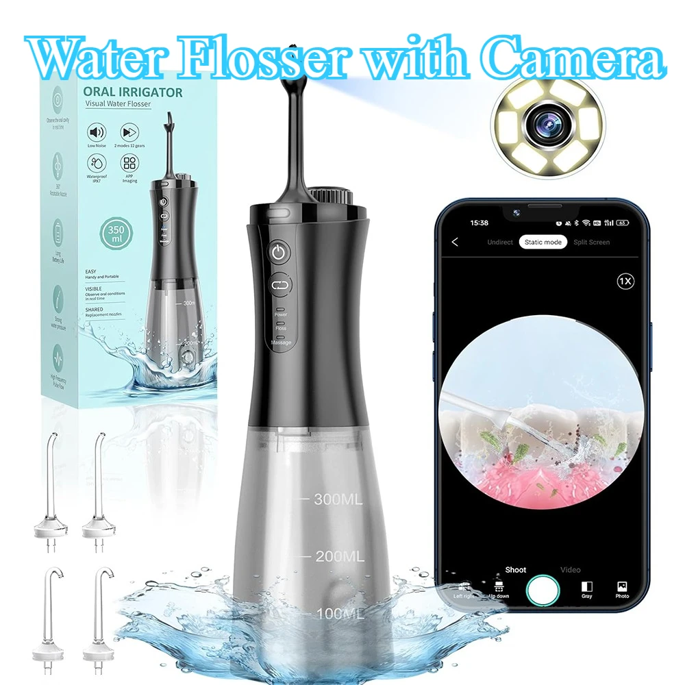 

Water Flosser Oral Irrigator with Camera for Teeth, Rechargeable Visual Water Dental Flosser with 3-Nozzle Portable Irrigators