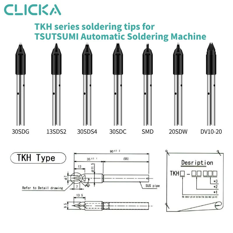 TKH Series Lead-Free Welding Heating Core Soldering Iron Tips For TSUTSUMI Automatic Soldering Machine TI-632 Welding Torch