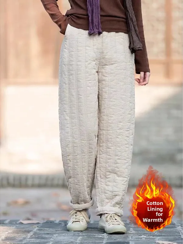 

Thiened Cotton Casual Pants for Women High Waist Straight Leg Warm Sli Outerwear Winter Faion Artistic Sle Trousers