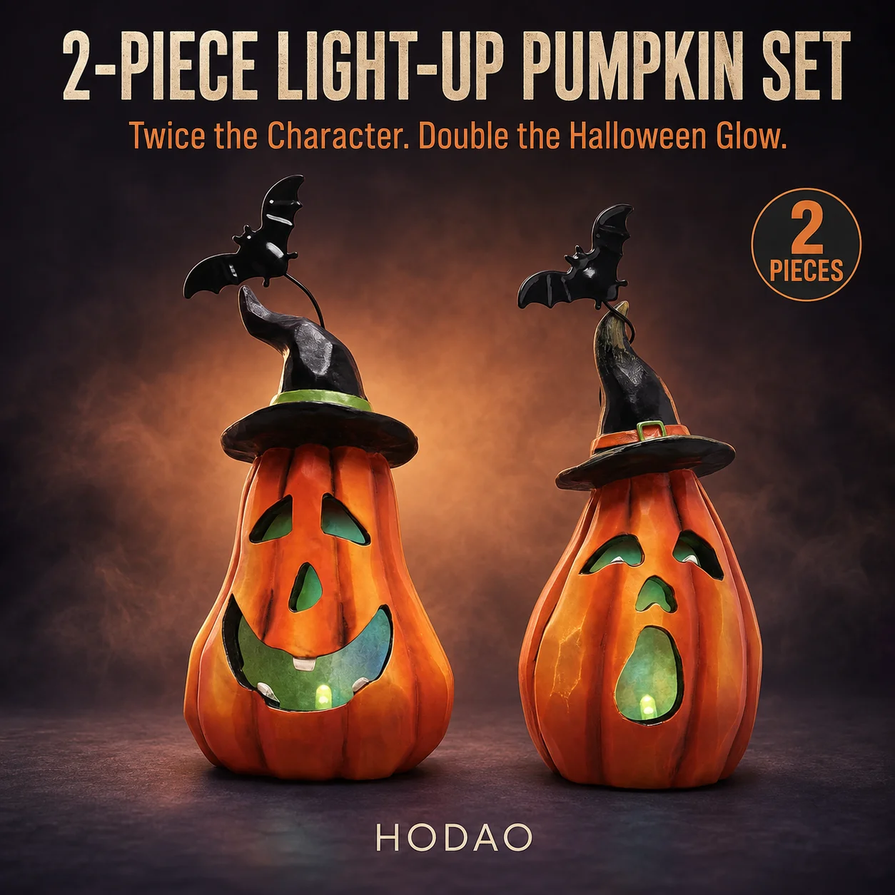 Glowing Halloween Pumpkin Figurine Set