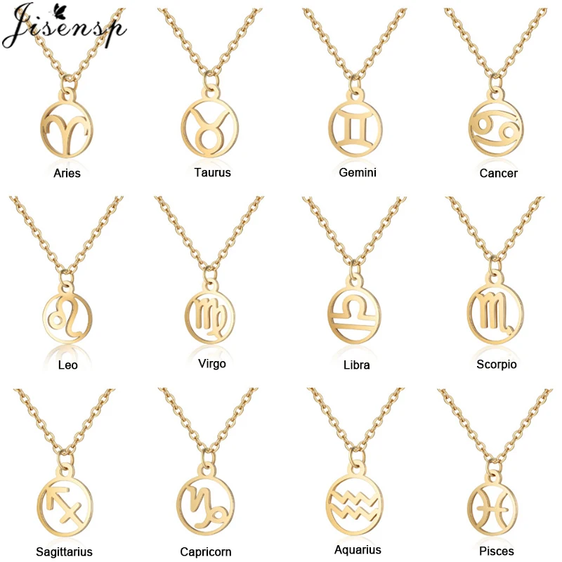 New Stainless Steel Star Zodiac Sign Necklace 12 Constellation Pendant For Women Silver Color Chain Men Birthday Jewelry Choker