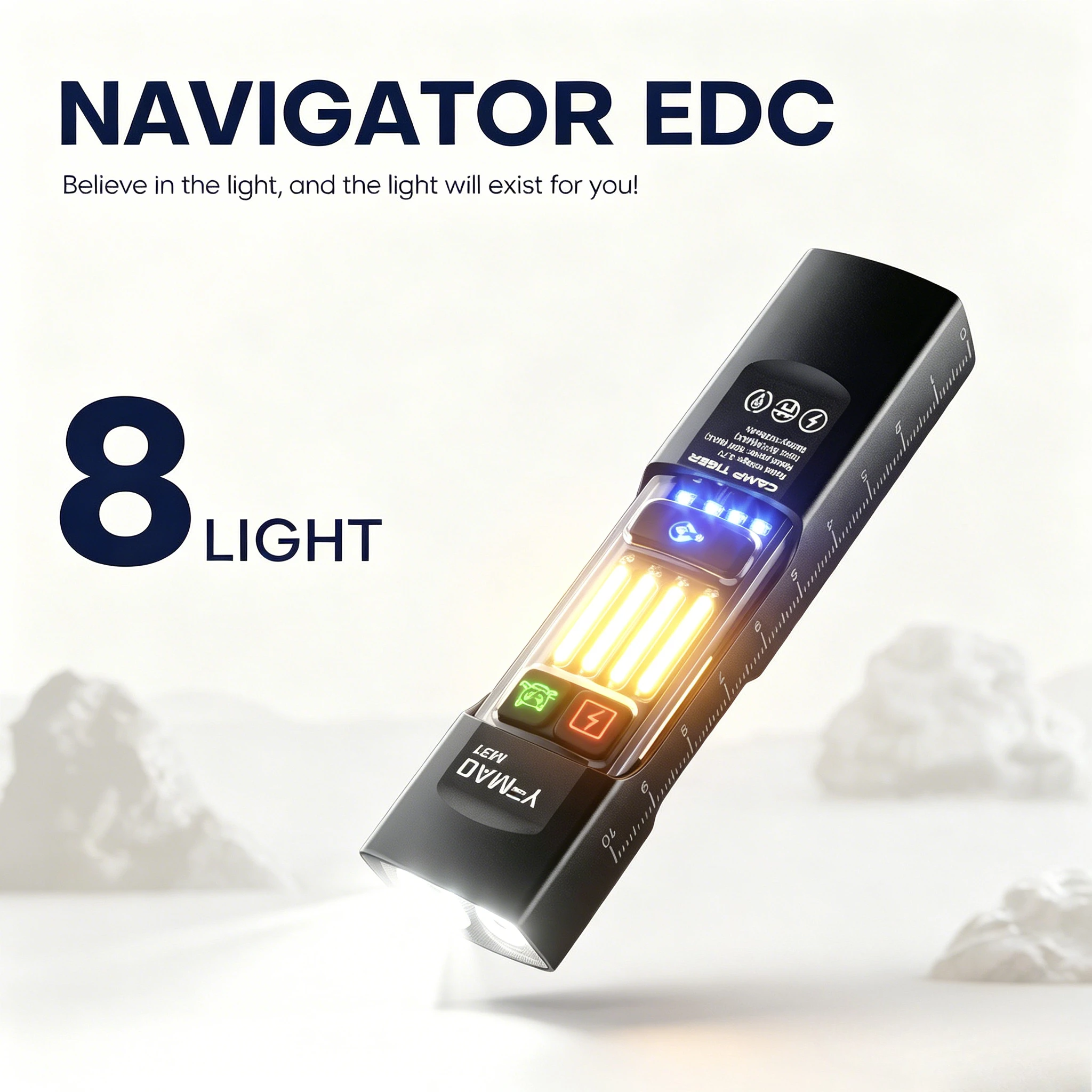 Multifunction EDC Clip Flashlight, 8 Side Light Modes + 5 Main Light Modes with 365nm UV, Magnetic Back, Two-Way Clip