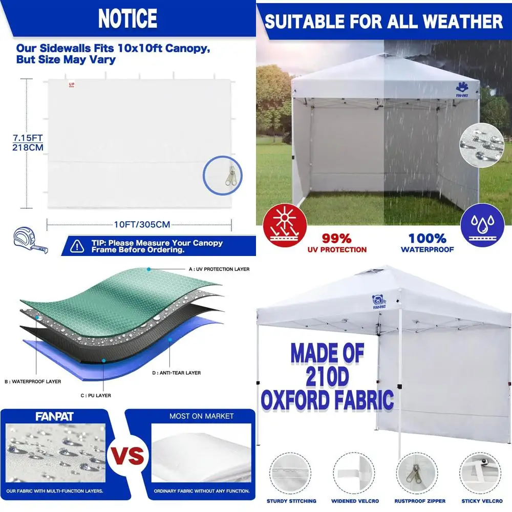 

Водонепроницаемые боковые стенки 210D из 4 частей для выдвижного навеса 10x10 с дверцами, белые