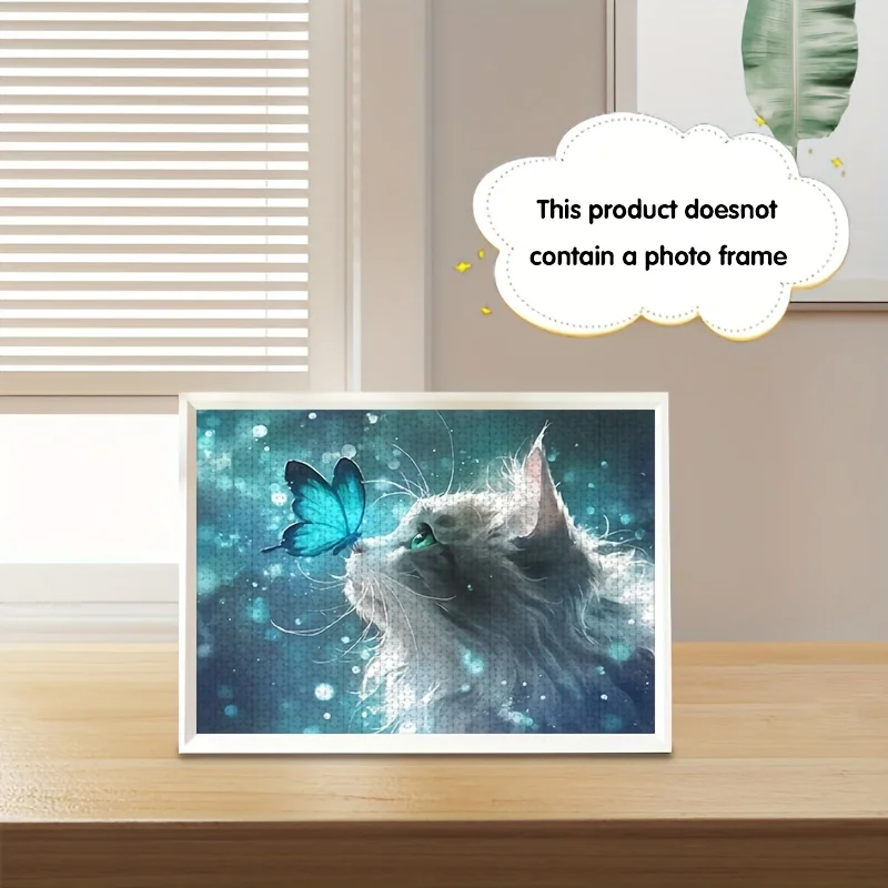 500 قطعة من صندوق ألغاز صغير للكبار بتصميم فراشة زرقاء وقطط - مقاوم للخدش، مستوى صعوبة عالي للكبار، فامي #4