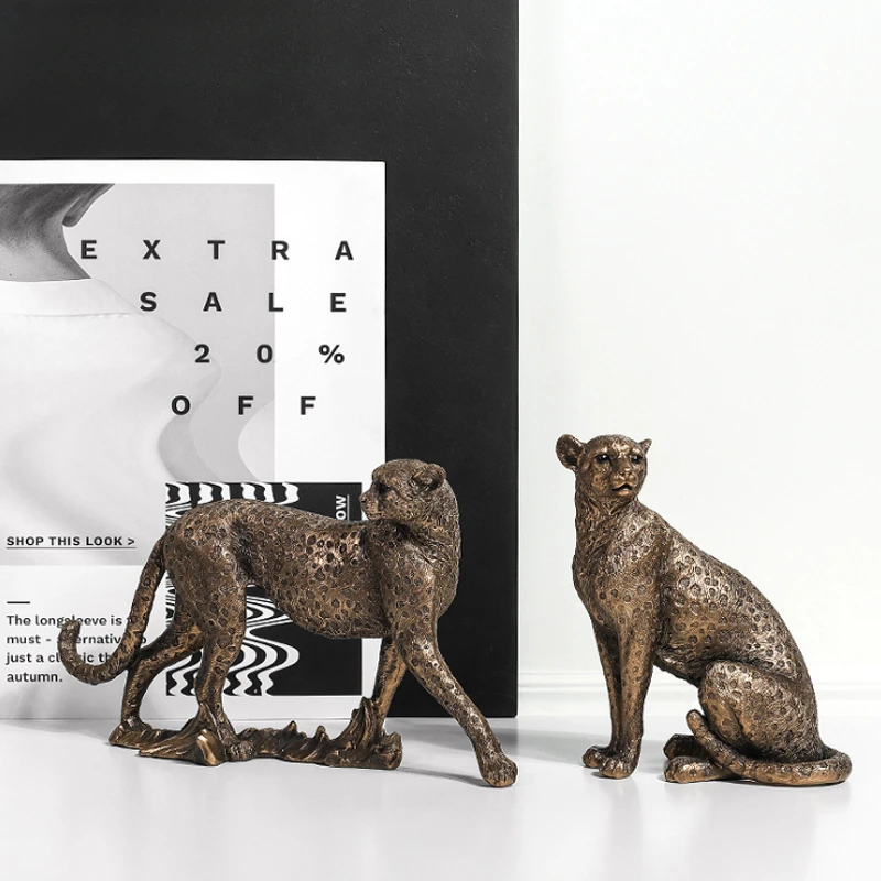 European Vintage Panther Statue Animal Figurine Leopard Jaguar Sculpture Home Living Room Office Decoration Gift view 4