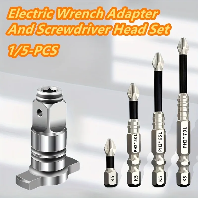 

5Pcs Impact Driver Bit Set – Square Shaft, Anti-Slip Magnetic, Durable Steel for Electric Tools