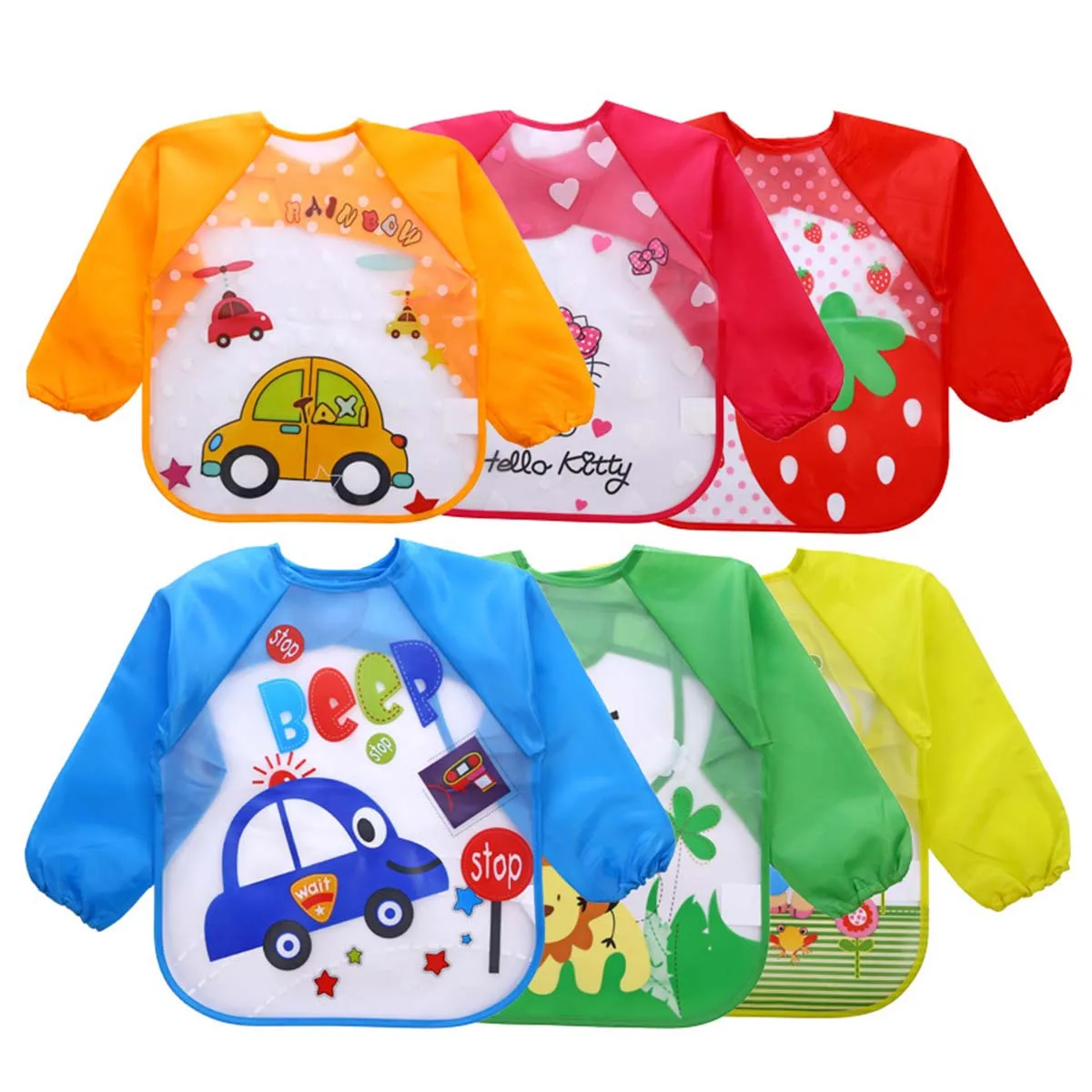 

Sleeved Waterproof Baby Bib Smock Infant Newborn Painting Clothes Car Pattern Blue Cartoon Kid Painting Bib Toddlers Apron