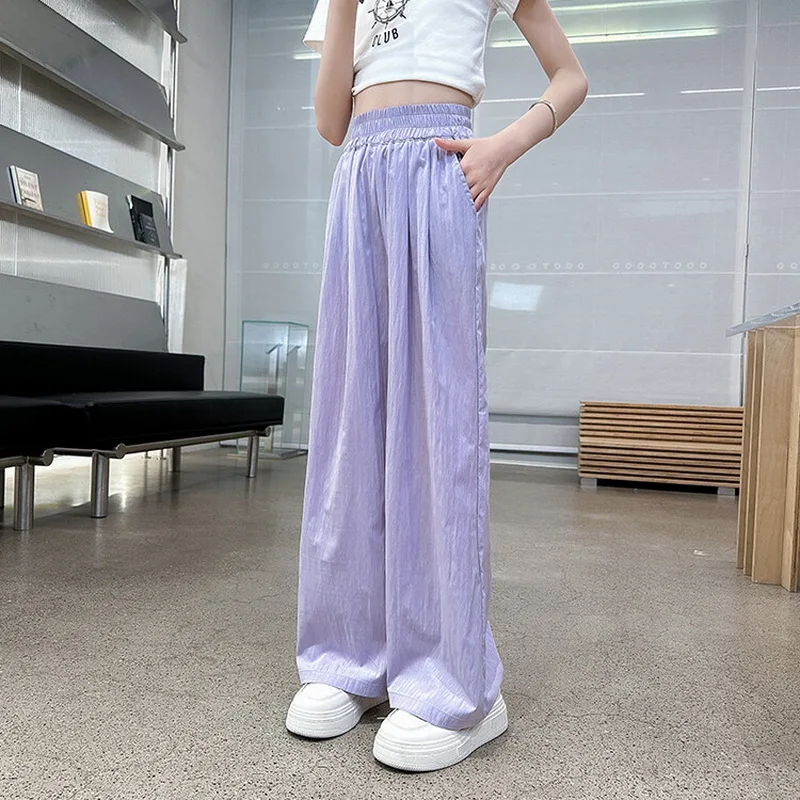 Teenage Girls Summer Casual Pants Thin Loose Straight Trousers for Kids 2024 New Fashion All-match 10 12 Years Children Pants