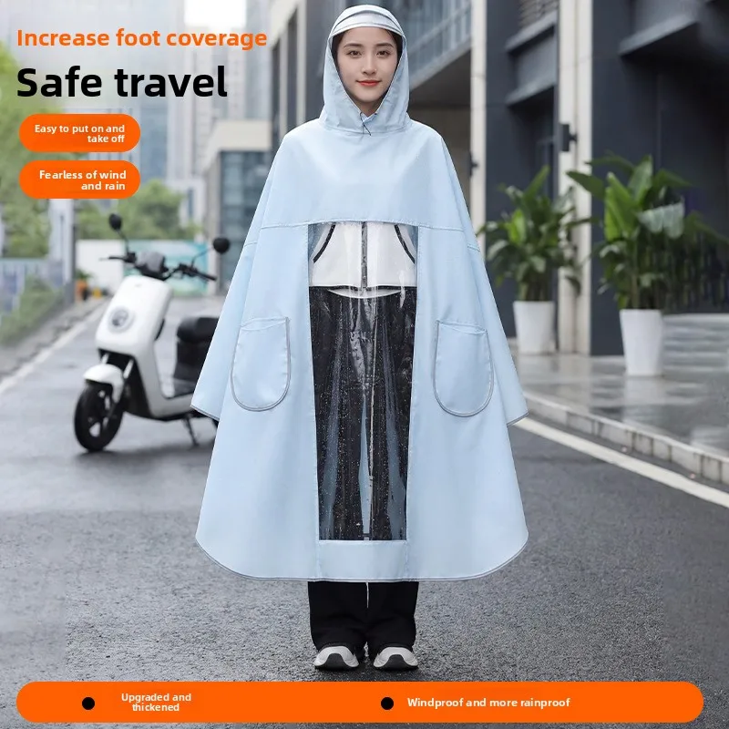 Large Brim Rainstorm Proof EBike Raincoat Unisex Single Riding Long Extended Foot Cover Waterproof Poncho Impermeable Para Motos