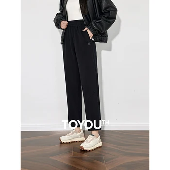 Toyoutth moletom de lã 2024 outono e inverno nova cintura elástica esporte estilo preguiçoso versátil harem calças casuais