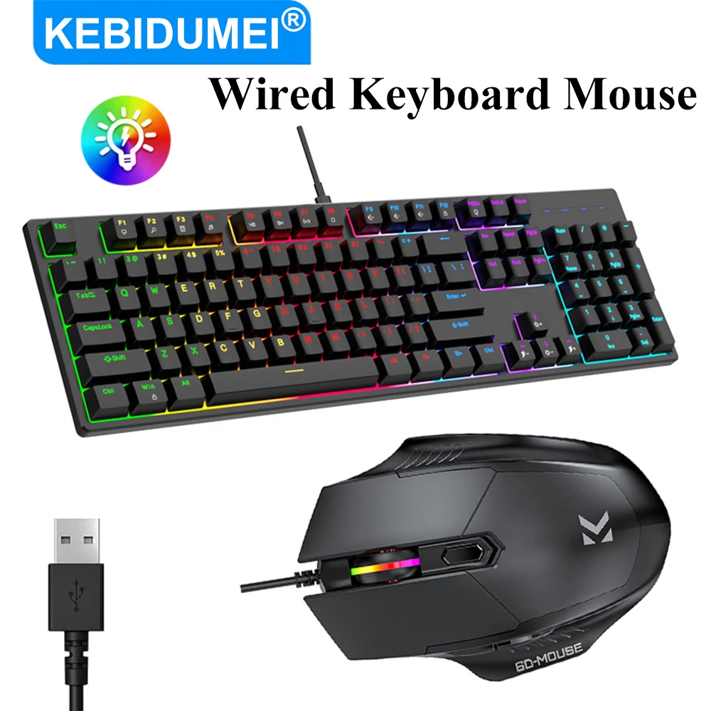 Teclado mecánico KEBIDUMEI RGB, teclado para juegos con cable USB, 104 teclas, teclado ergonómico intercambiable en caliente, accesorios de ordenador para PC