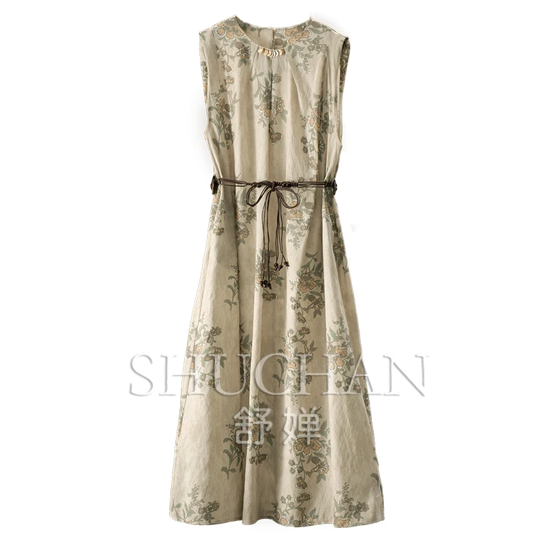 

New Retro Fried Color Printing Waist Sleeveless Tank Dress 77A8 Vestidos De Mujer Elegantes Para Fiesta 2025