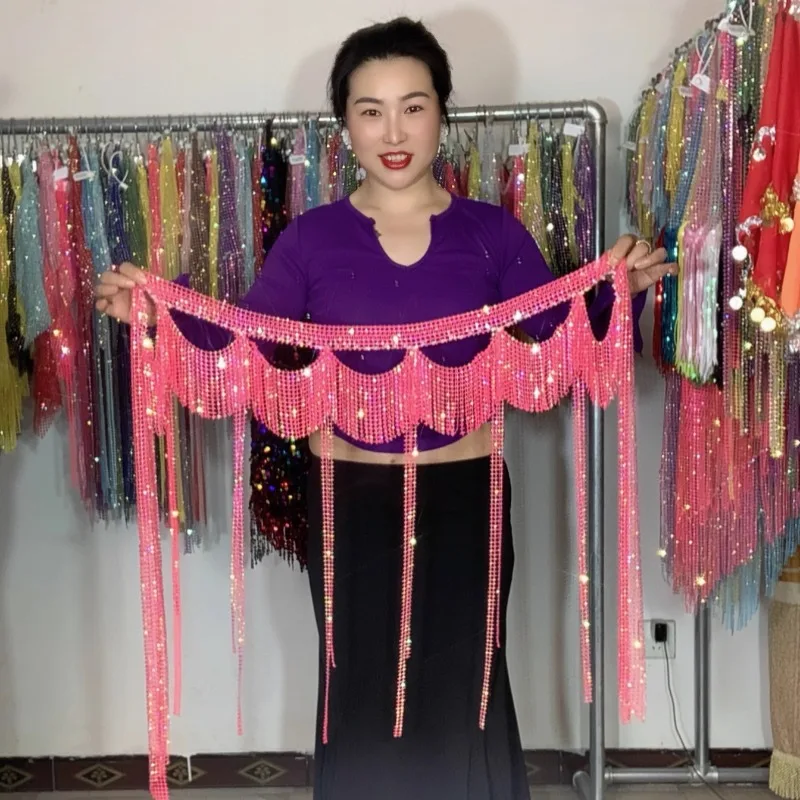 customized belly dance belt new waist chain big diamond high flash bright Eastern dance beginner pure handmade skirt costume