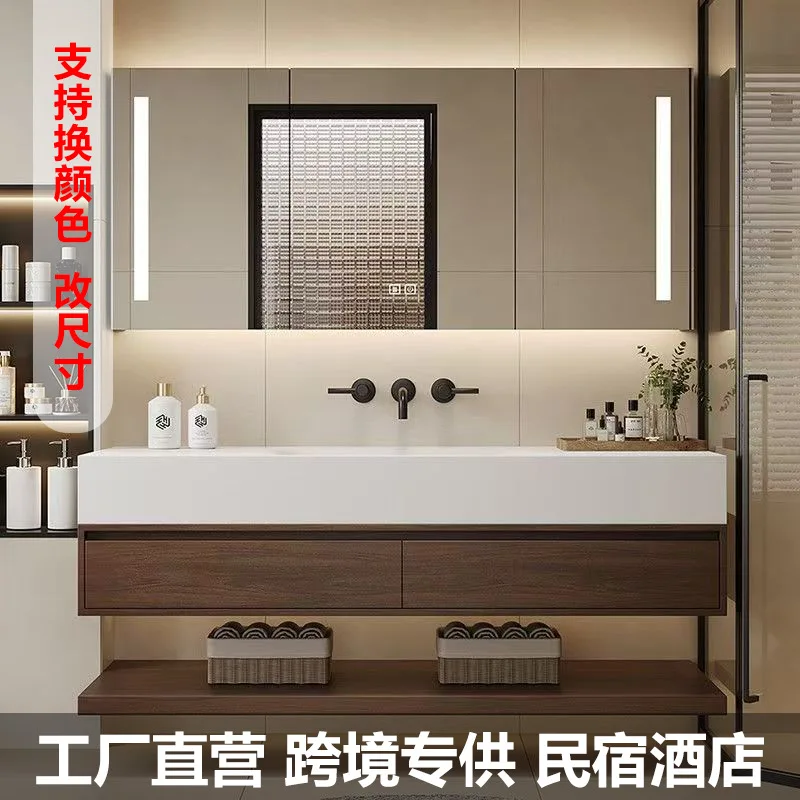 

Rock slab hot bending integrated basin bathroom cabinet combination rock