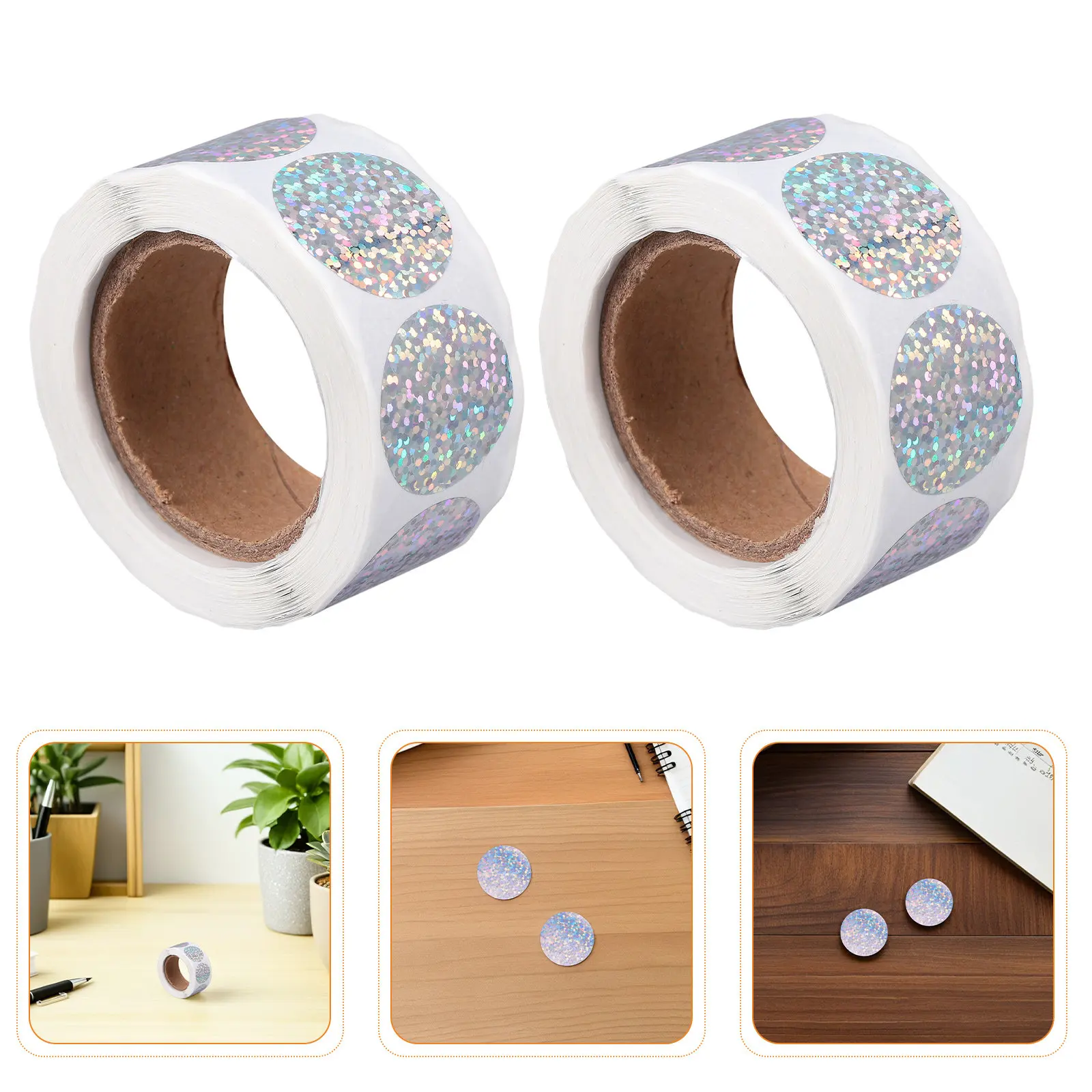 

6 Rolls Round Adhesive Stickers Holographic Self Adhesive Labels Shiny Circle Dot Stickers for Classroom Organizing Packing