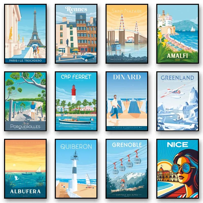 Europe Travel Summer Winter Nice France Lisbon Monaco Posters Canvas Printing Wall Art Pictures for Living Room Decor No Frame