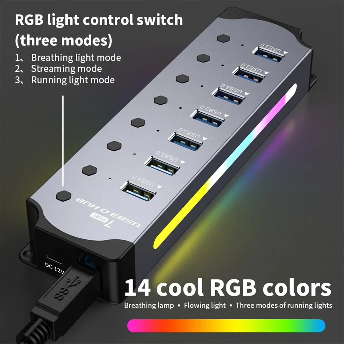 

Многофункциональный USB 3.0 HUB с RGB-подсветкой, быстрой передачей данных 5 Гбит/с, разветвителем и поддержкой протокола зарядки BC 1.2, док-станция для расширения возможностей компьютера