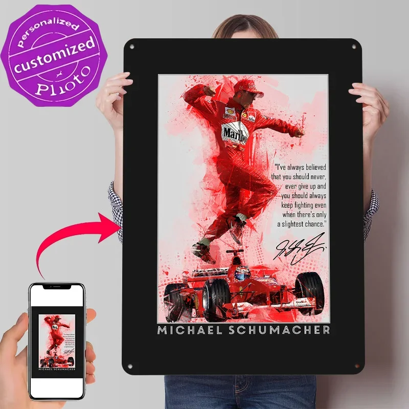 Michael Schumacher 3D Texture Printed Poster Custom Vintage Metal Tin Plate Sign for Wall Art Modern Home Decoration Ornaments