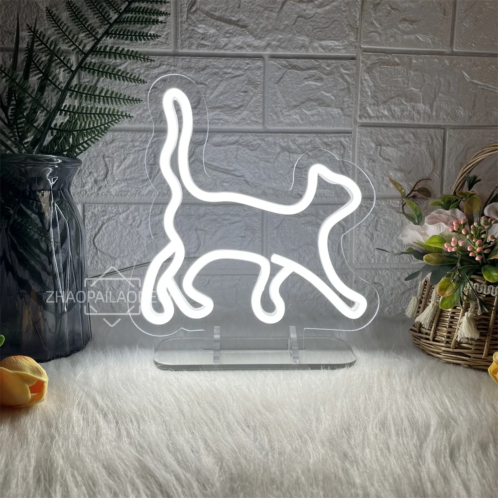 

Кошка Неоновая светодиодная вывеска Детская спальня Украшение Светодиодный стол Неоновые ночные огни Креативные подарки на день рождения и Рождество
