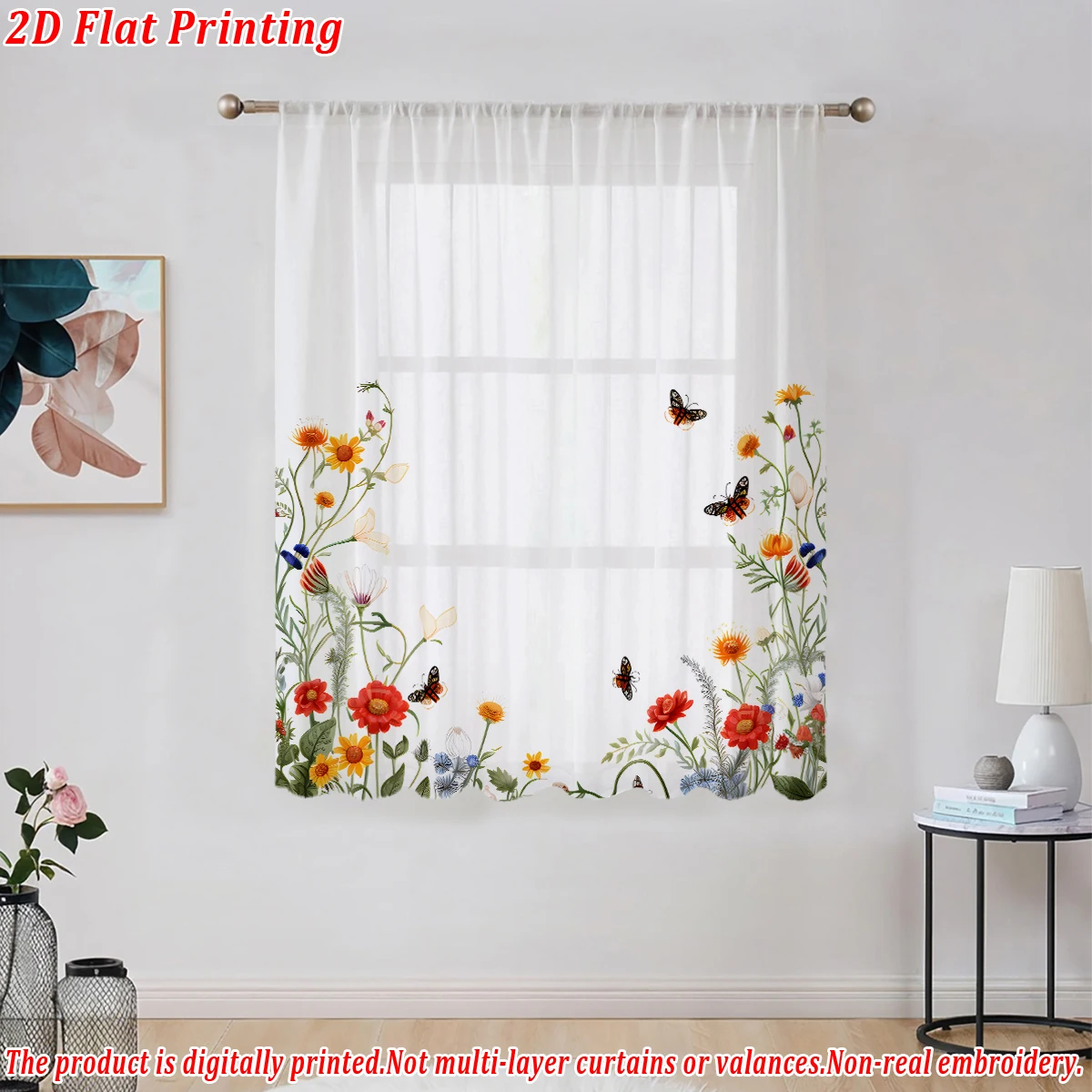 ستارة شفافة بطباعة مسطحة على شكل فراشة، قماش خفيف، لغرفة المعيشة وغرفة النوم وباب المنزل ونافذة الديكور