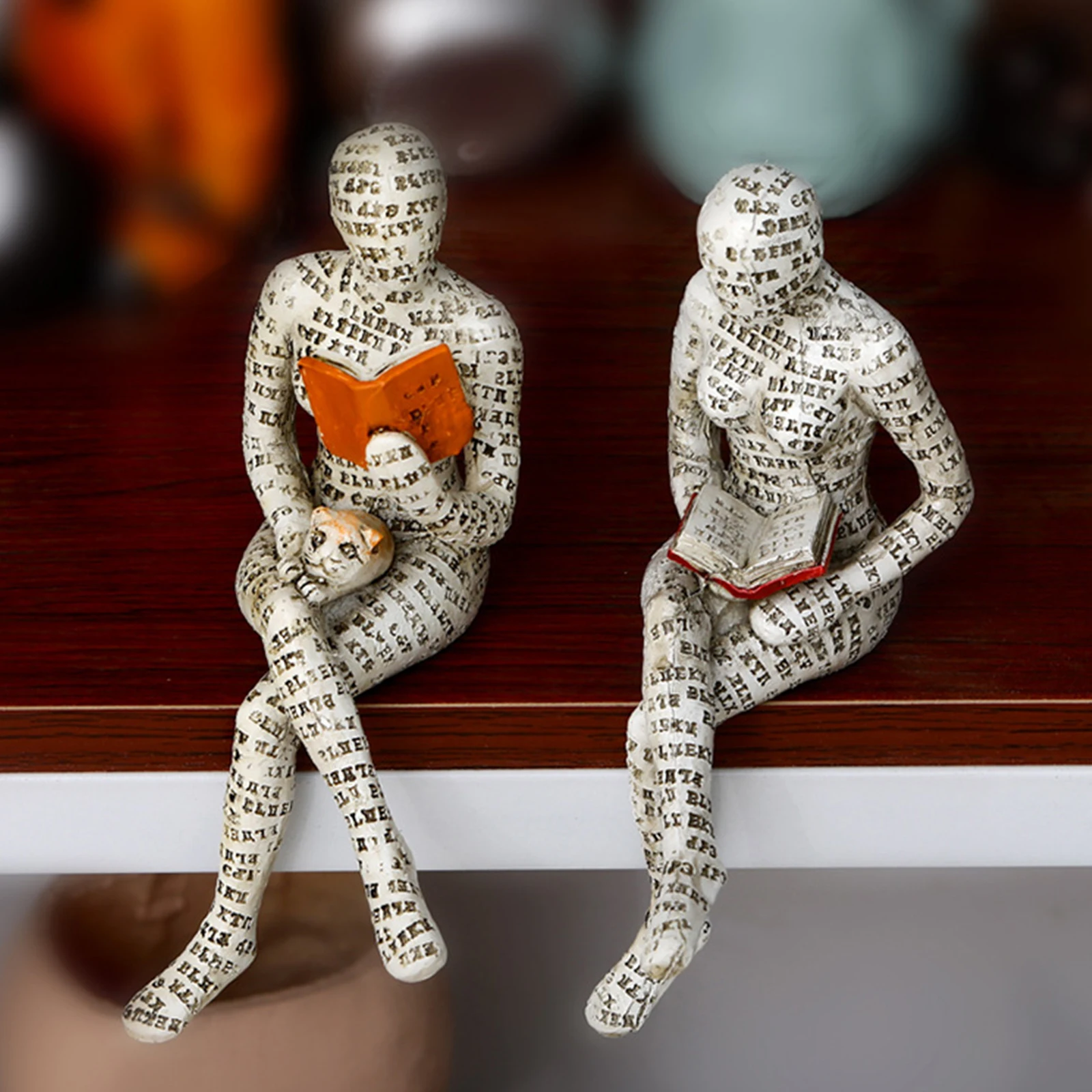 Resin Aesthetic Figure Sculpture Bookshelf Ornaments Mini Reading Figure Figurine Handicrafts Home Decor For Living Room Bedroom