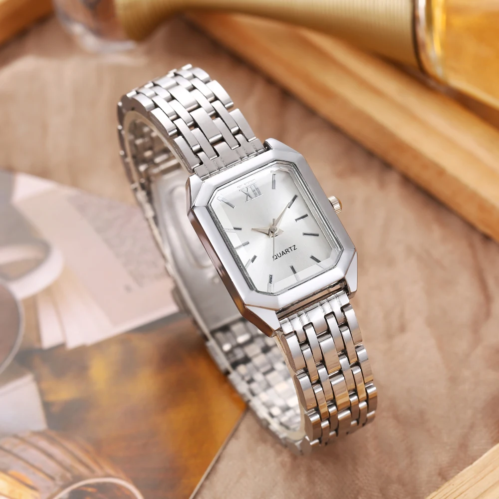 New Trendy Square Women's Watch Gold Watch Women's Watch Steel Belt Women's Watch  1pcs