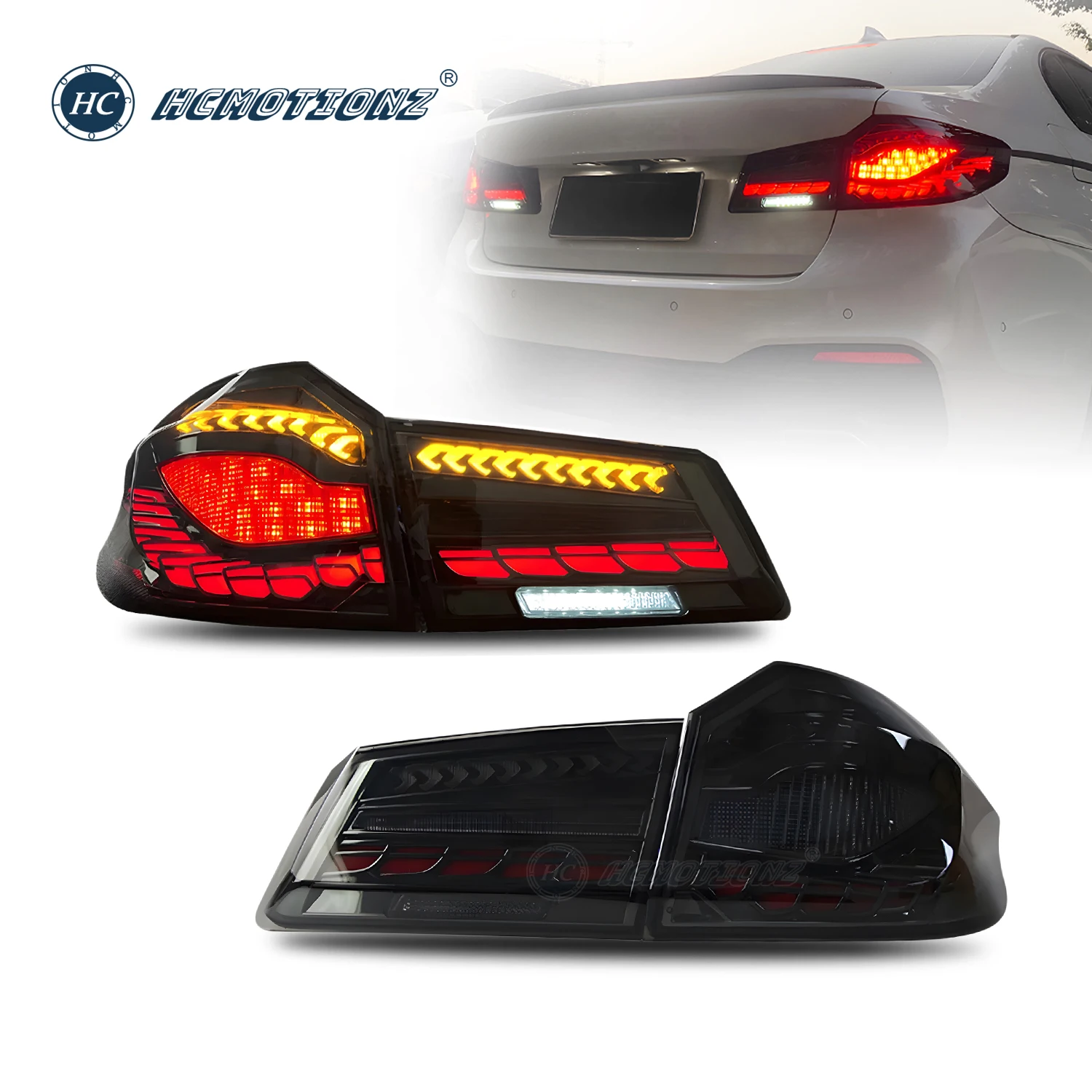 HCMOTIONZ Tail Lights for BMW G30 M5 F90 2017-2020 Full LED Back Lamps Assembly 5 Series 4Door Sedan G38 530i 540i