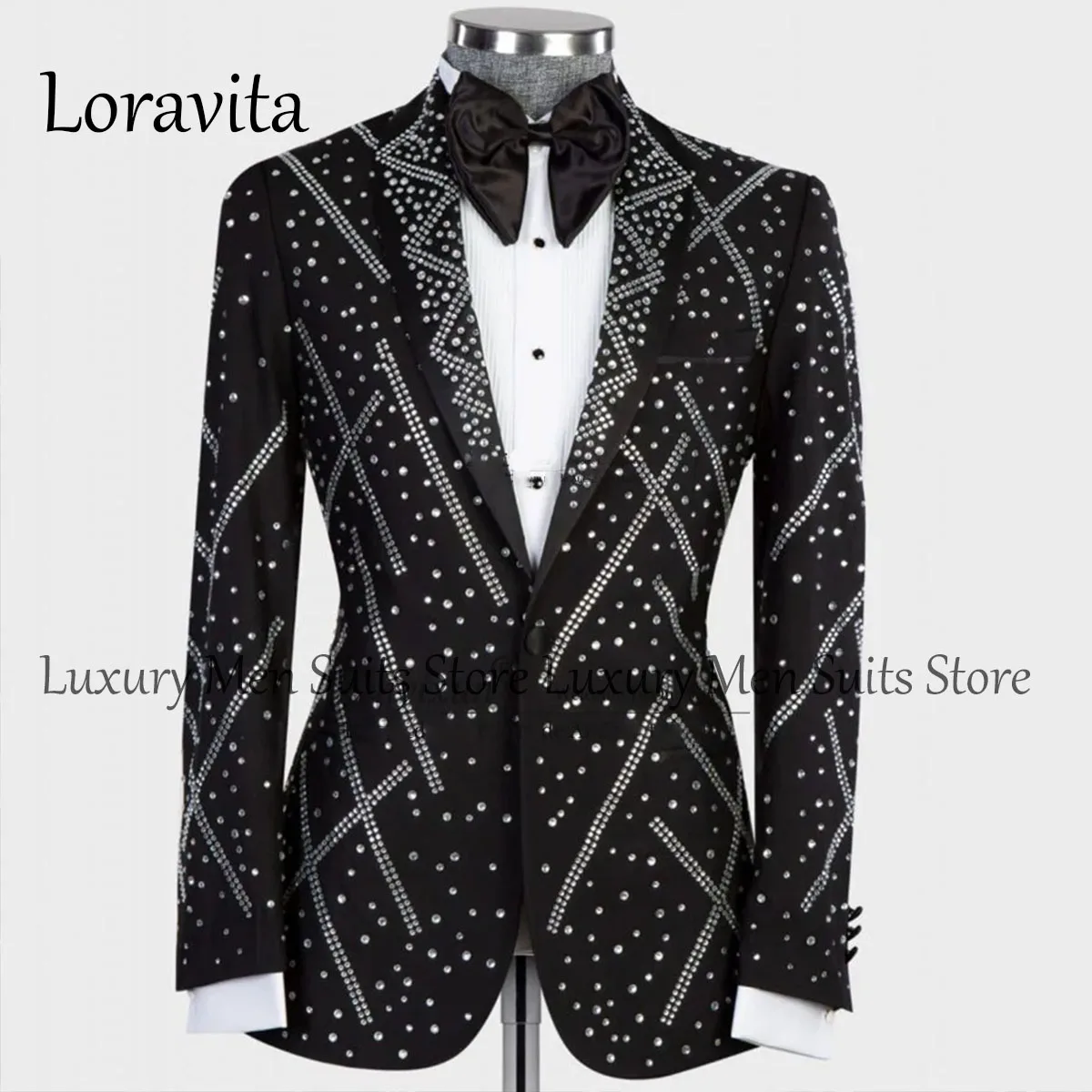 

Crystal Men Suits Peaked Lapel Groom Wedding Tuxedos 2 Pieces Sets Male Prom Blazers Single Breasted Costume Terno Masculinos