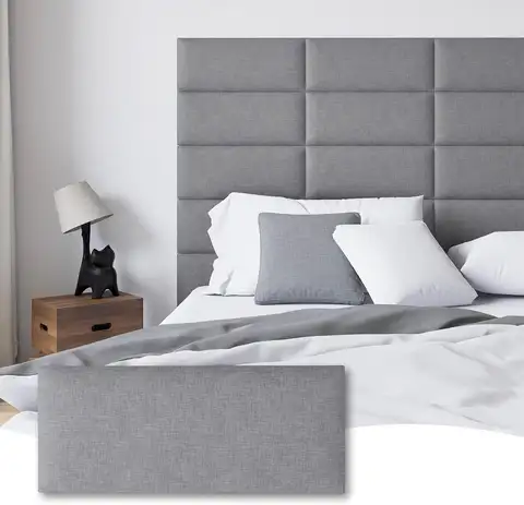 Queen Size Peel & Stick Upholstered Headboard, 9 Panels Dark Grey, Easy Installation