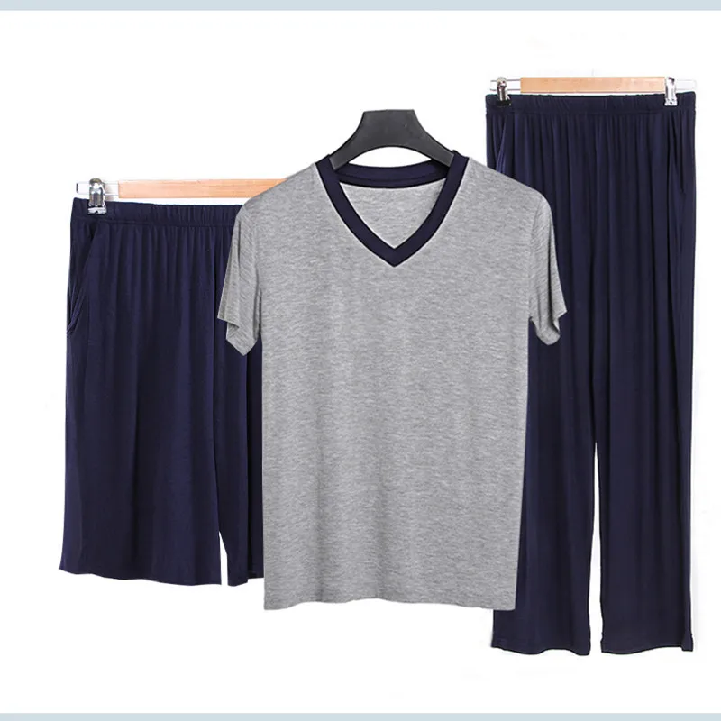 V-neck navy blue 3-piece set