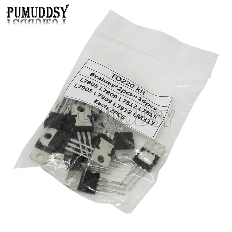 16PCS 7805 7809 7812 7815 7905 7909 LM317 L7912 diygba LM317T TO-220 Transistor Assortment Kit Voltage Regulator 8value*2PCS