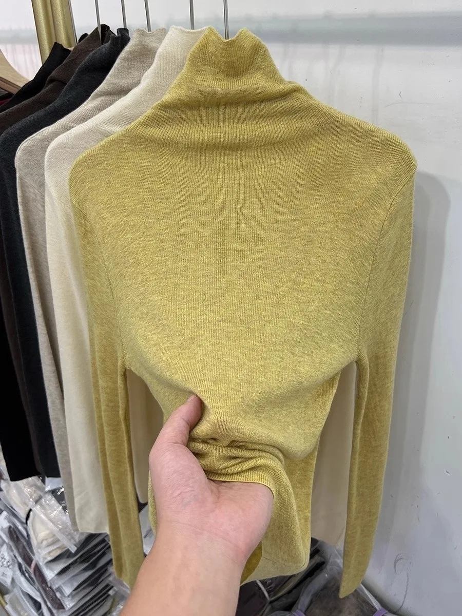 

Вязаный свитер с высоким воротником для женщин на осень и зиму 202, пуловер, свитер в качестве основы, облегающий топ с длинными рукавами