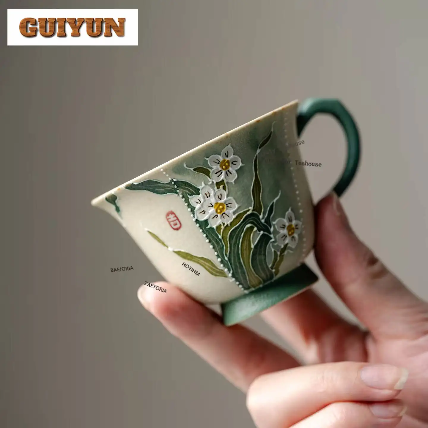80ml Hand-painted Daffodil Teacup Aesthetic Tea Bowl Sample Tea Cup Tea-tasting Personal Cup Chazhan Master Cups Teaset