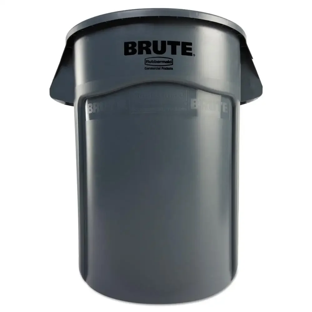 Vented 44-Gallon Round Gray Trash Container with Easy-to-Clean Seamless Construction