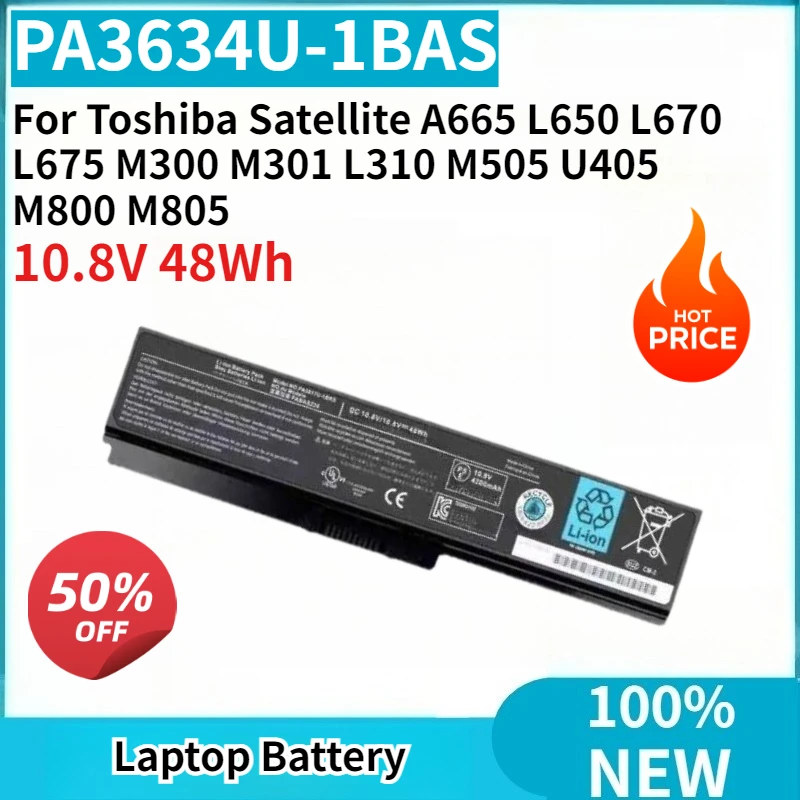 

PA3634U-1BAS 10.8V 48Wh Laptop Battery Replaceable for Toshiba Satellite A665 L650 L670 L675 M300 M301 L310 M505 U405 M800 M805