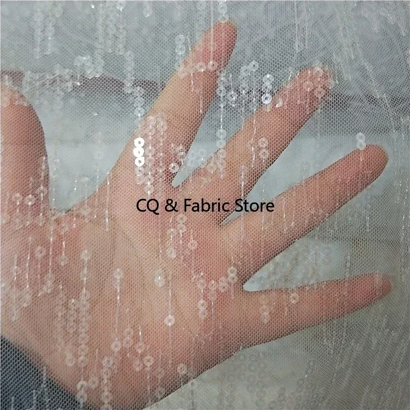 

New Shiny Sequins Mesh Embroidery Wedding Dress Fabric Children's Clothing Fabric Designer Fabric