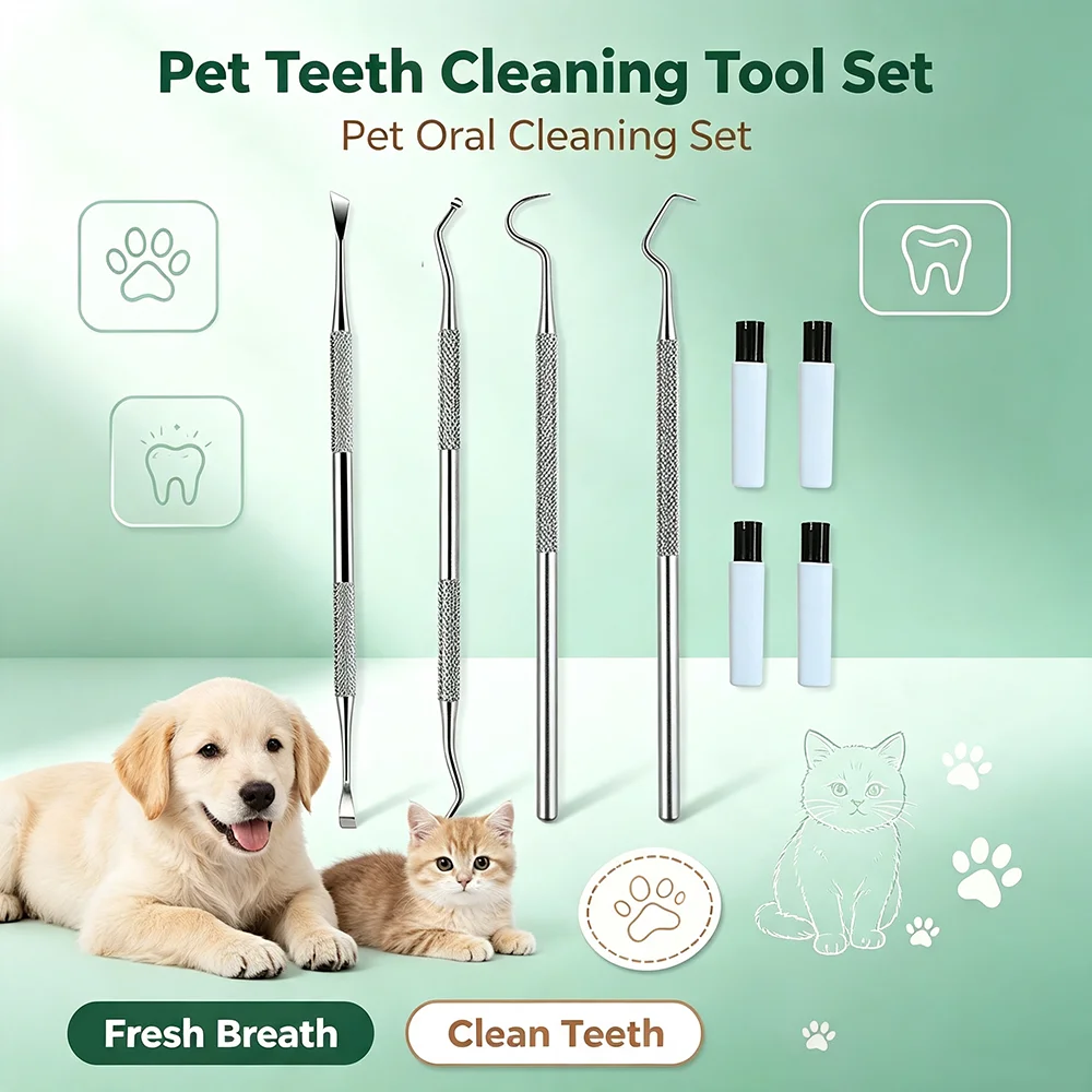 8PCS Stainless Steel Pet Teeth Cleaning Tools Set, Pet Dental Scaler Pick for Dogs Cats Tartar Plaque Calculus Removal Oral Care