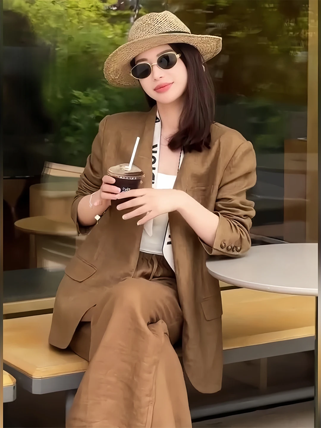 Casual Linen Suit Set Women's Autumn Fashionable Elegant Loose Leg Pants Two Piece Set Comfortable Breathable Long Sleeve Jacket