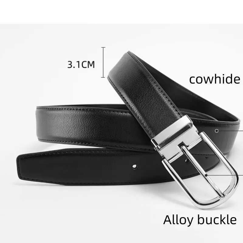 Cinturón de cuero genuino 3,1 cm Hebilla Pin 110-125 cm para hombres-INTL