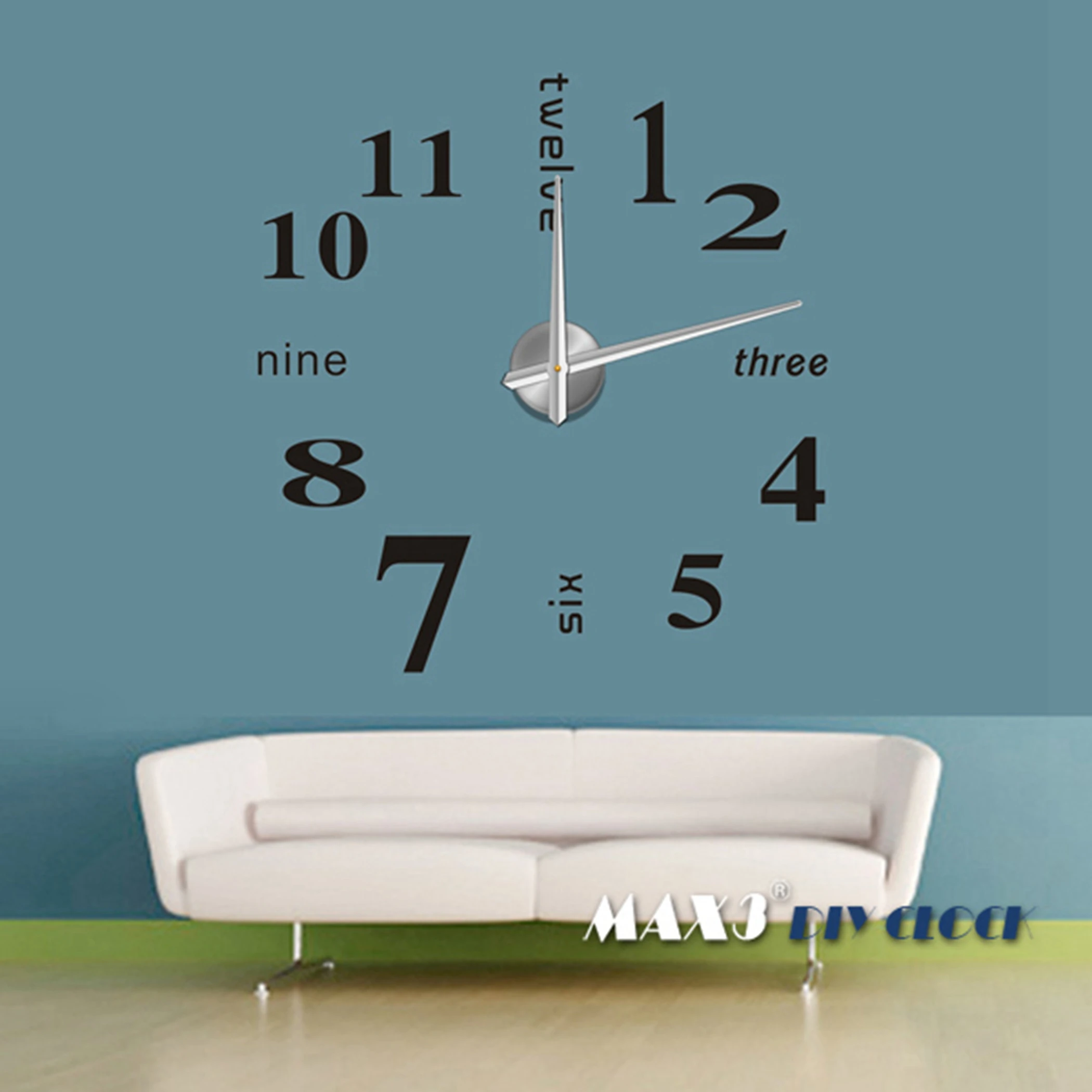 

Adhesive 3D Frameless DIY Wall Clock Room Decor Digit English Number 12S015