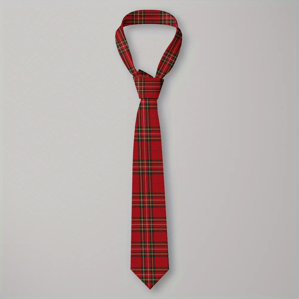 1pc Men's Red Plaid Tie Machine Washable Polyester Fabric for Weddings, Evening Receptions Formal Events